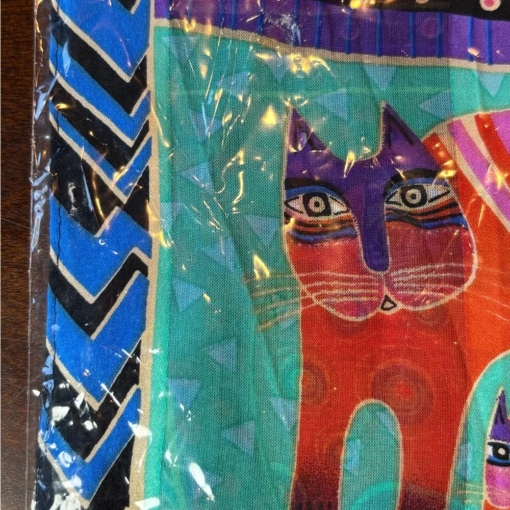 Laurel Burch Silk Art Scarf “Feline Collage” LBS171 Fringe NWT